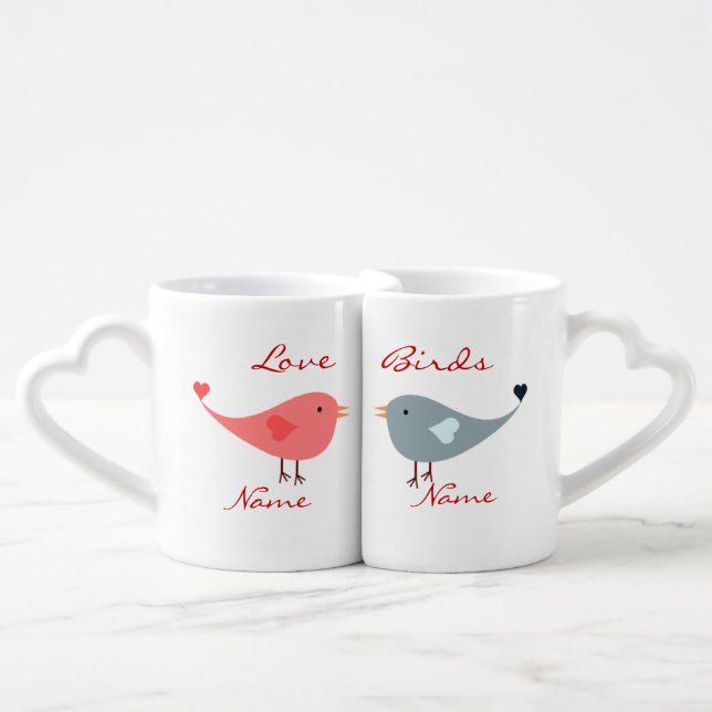 "Love Birds" Coffee Mug Set (Front Nesting)