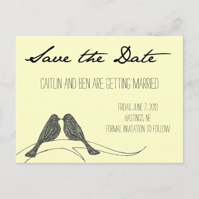 Love Birds Collection: Save the Date Announcement Postcard (Front)