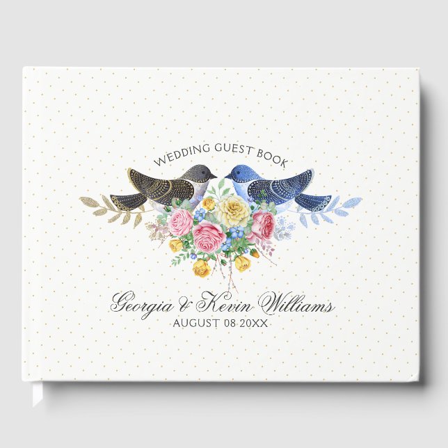 Love Birds & Colorful Flowers Bouquet Guest Book (Front)