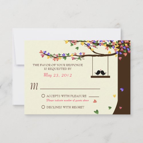 Love Birds Colorful Hearts Oak Tree RSVP Custom Invites