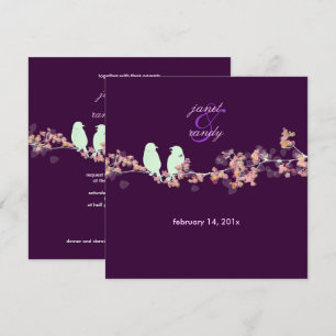 Love birds/colorful pink cherry/sakura blossoms invitation