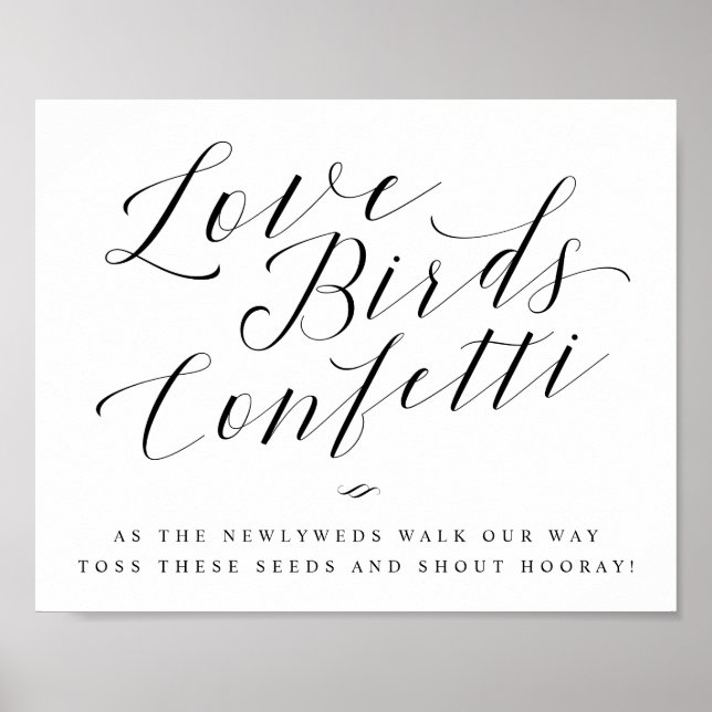 Love Birds Confetti Seeds Calligraphy Wedding Sign (Front)