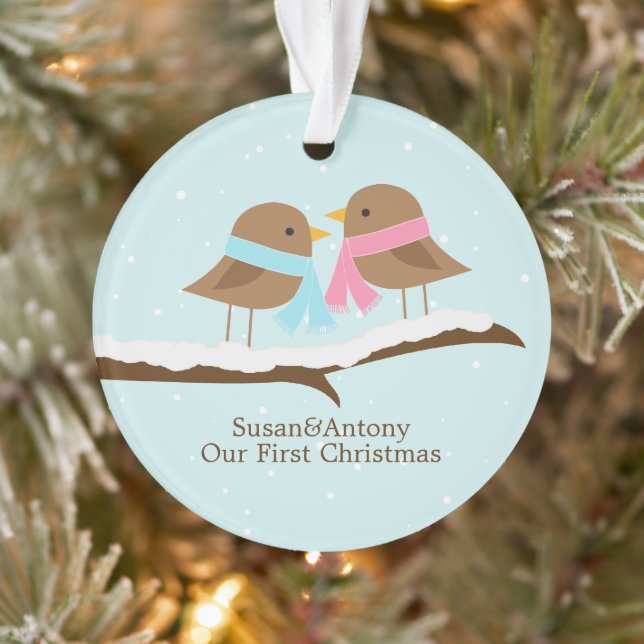 Love Birds Couple Personalized Christmas Ornament (Tree)