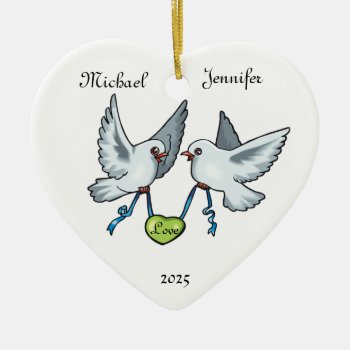 Love Birds Couple Wedding Love - Heart Ornament by BridesToBe at Zazzle