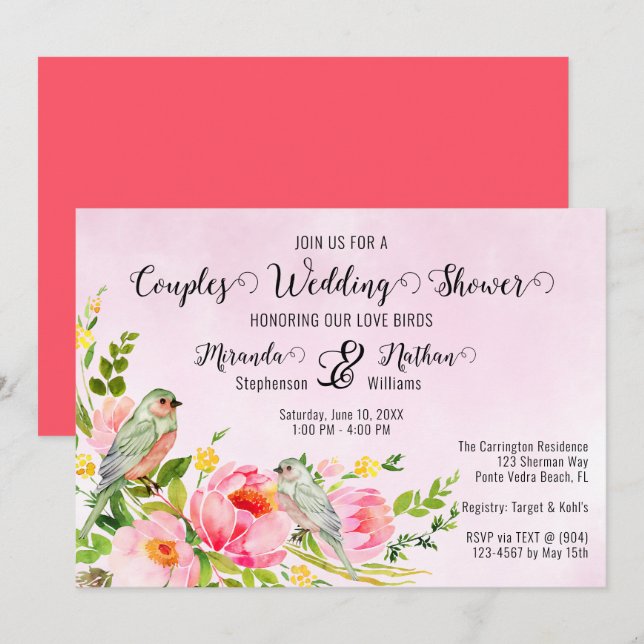 Love Birds Couples Wedding Shower Invite (Front/Back)