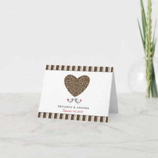 Love Birds Custom Striped Thank You Card (brown)