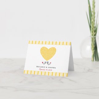 Love Birds Custom Striped Thank You Card (yellow)