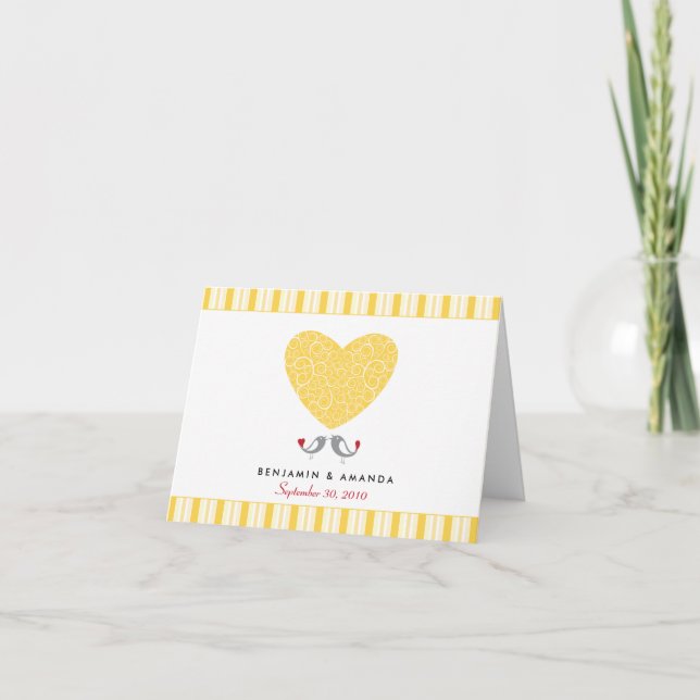 Love Birds Custom Striped Thank You Card (yellow) (Front)