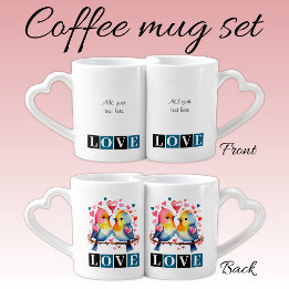Love birds custom text blue Valentine Coffee Mug Set