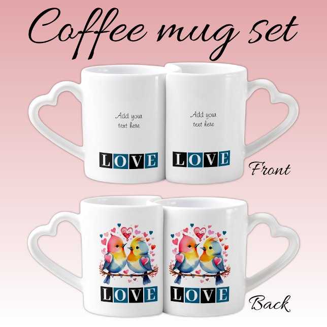 Love birds custom text blue Valentine Coffee Mug Set (Creator Uploaded)