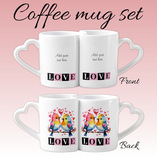 Love birds custom text pink Valentine Coffee Mug Set (Creator Uploaded)