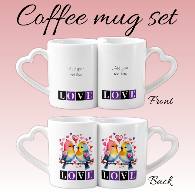 Love birds custom text purple Valentine Coffee Mug Set (Creator Uploaded)