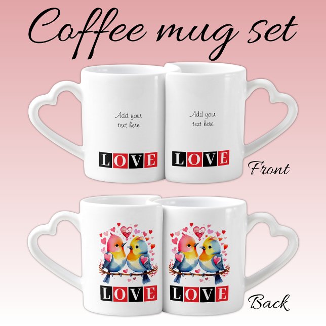 Love birds custom text red Valentine Coffee Mug Set (Creator Uploaded)