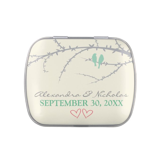 Love Birds Custom Wedding Favor Tins (mint green) (Top)