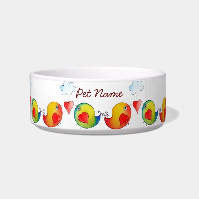 Love Birds Customizable Pet Bowl (Front)