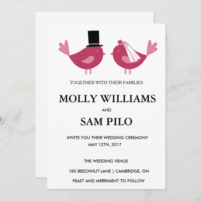 Love Birds Customizable Wedding Invitation. Invitation (Front/Back)