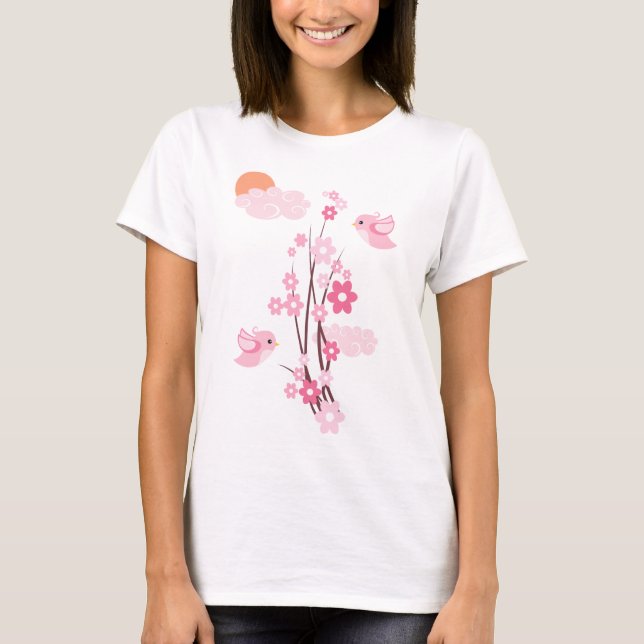 Love Birds & Delicate Flowers T-Shirt (Front)