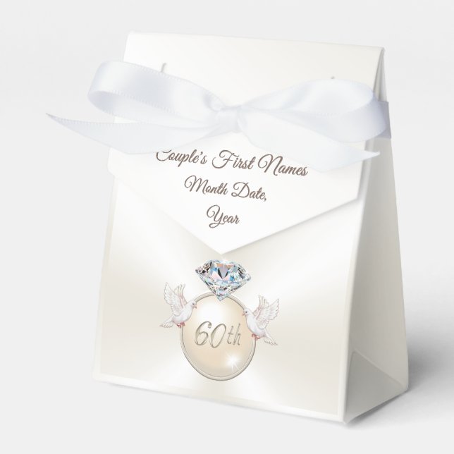 Love Birds Diamond 60th Anniversary Party Favors Favor Boxes (Front Side)