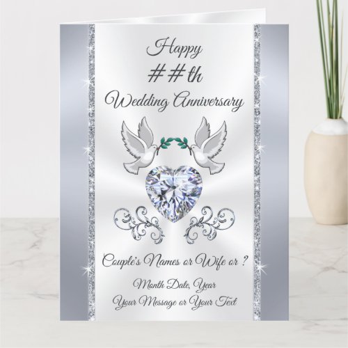 Love Birds Diamond Heart Custom Anniversary Cards