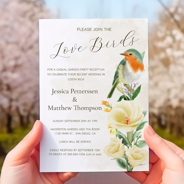 Love Birds Elopement Party Photo Wedding Reception Invitation (Creator Uploaded)