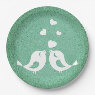 Love Birds Emerald Green Paper Plates