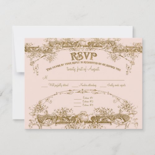 Love Birds Etching Glamorous Vintage Wedding Blush RSVP Card