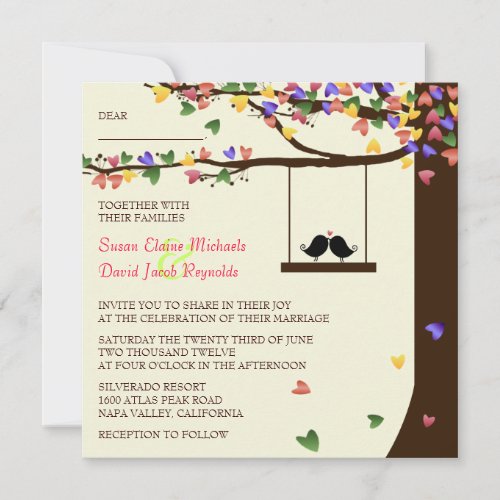 [CWR Danae] Love Birds Falling Hearts Oak Tree Custom Invites
