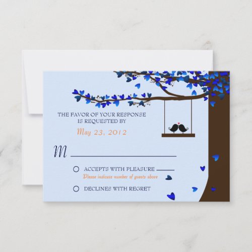 Love Birds Falling Hearts Blue RSVP Personalized Announcements