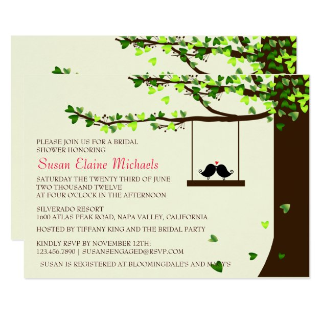 Love Birds Falling Hearts Oak Tree Bridal Shower Invitation