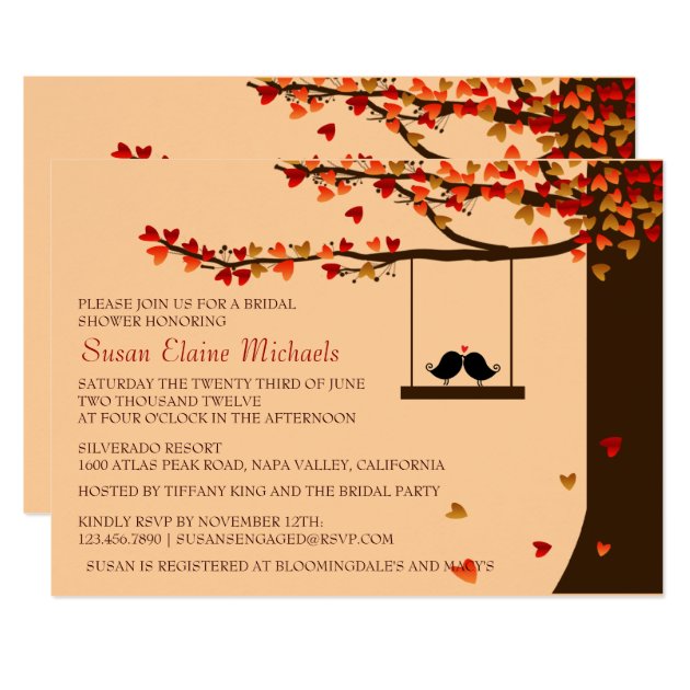 Love Birds Falling Hearts Oak Tree Bridal Shower Invitation