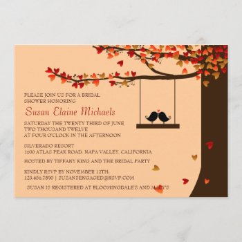 Love Birds Falling Hearts Oak Tree Bridal Shower Invitation by InvitationBlvd at Zazzle
