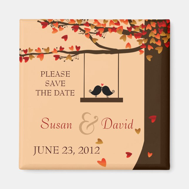 Love Birds Falling Hearts Oak Tree Favor Magnet (Front)