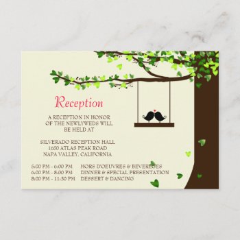 Love Birds Falling Hearts Oak Tree Reception Card by InvitationBlvd at Zazzle