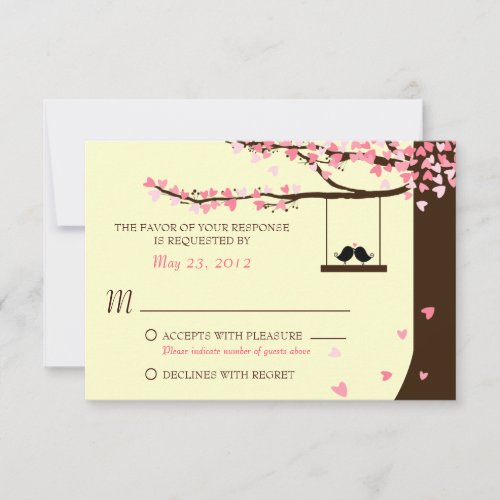 Love Birds Falling Hearts Oak Tree RSVP Custom Invitations