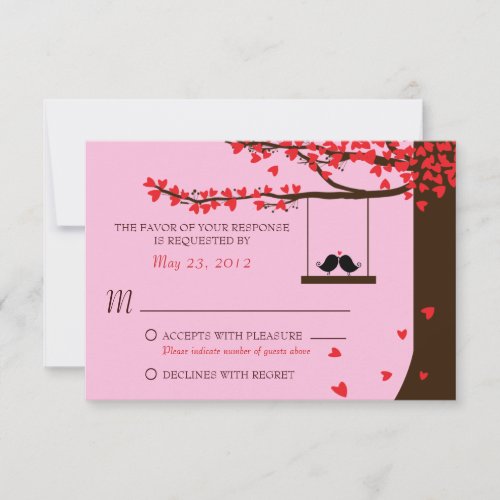 Love Birds Falling Hearts Oak Tree RSVP Custom Announcement