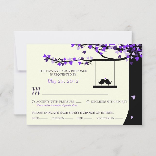 Love Birds Falling Hearts Oak Tree RSVP (Meal) Card (Front)