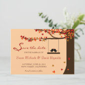 Love Birds Falling Hearts Oak Tree Save the Date (Standing Front)