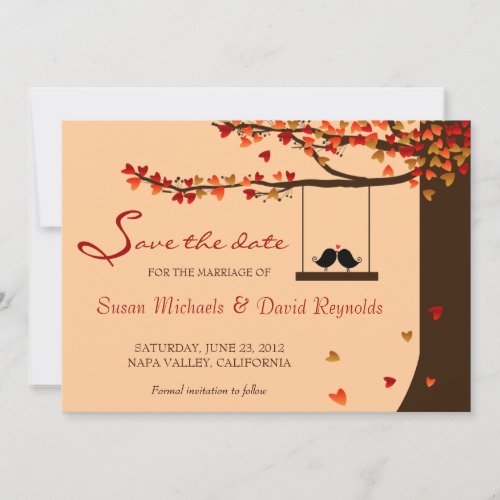 Love Birds Falling Hearts Oak Tree Save the Date