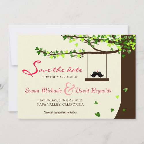 Love Birds Falling Hearts Oak Tree Save the Date