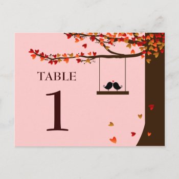 Love Birds Falling Hearts Oak Tree Table Number by InvitationBlvd at Zazzle