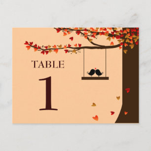 Love Birds Falling Hearts Oak Tree Table Number