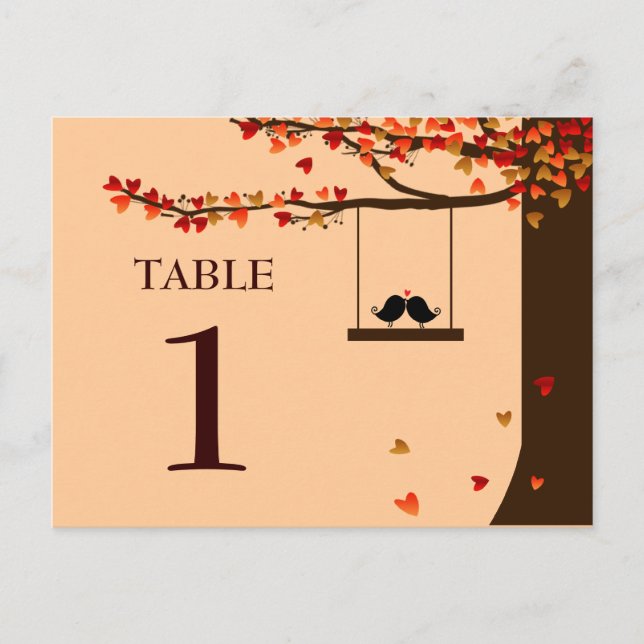 Love Birds Falling Hearts Oak Tree Table Number (Front)