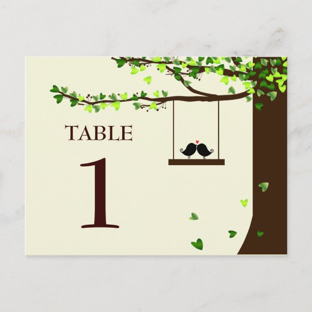 Love Birds Falling Hearts Oak Tree Table Number (Front)