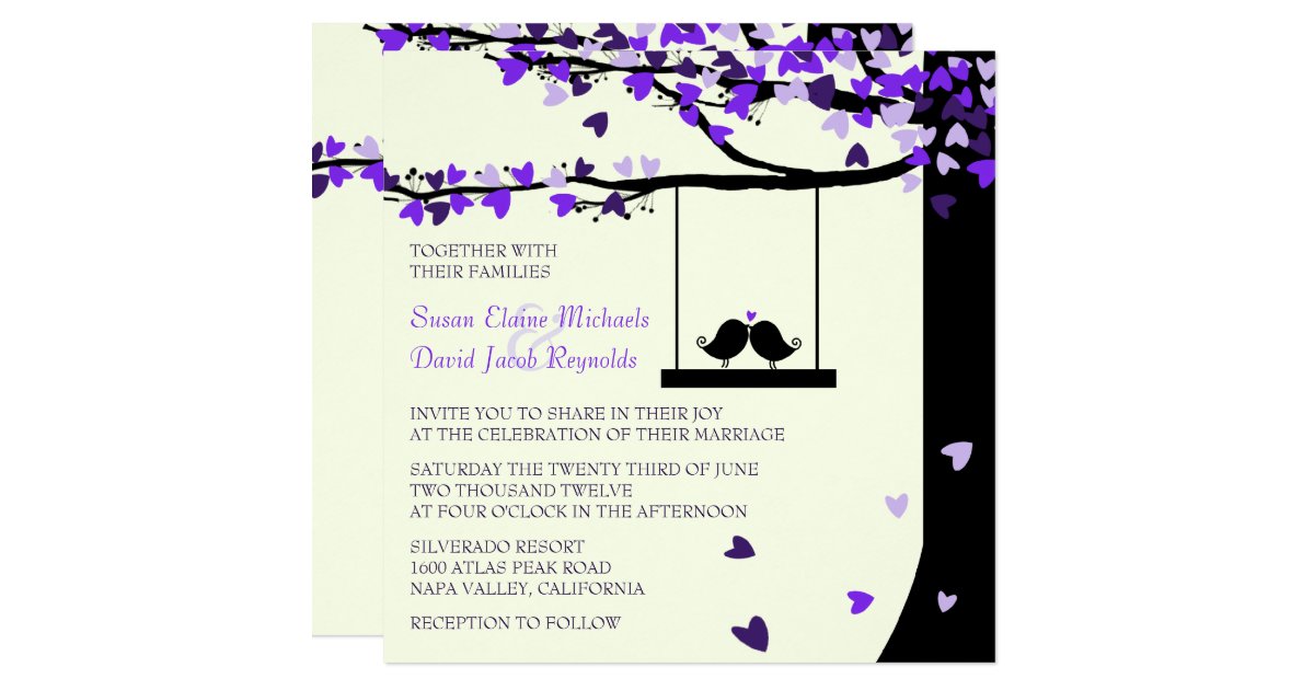 Love Birds Falling Hearts Oak Tree Wedding Invite Zazzle