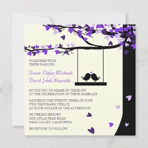 Love Birds Falling Hearts Oak Tree Wedding Invite
