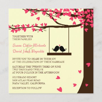 Love Birds Falling Hearts Oak Tree Wedding Invite by InvitationBlvd at Zazzle