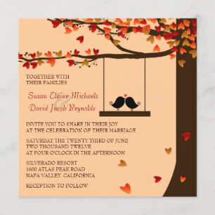 Love Birds Falling Hearts Oak Tree Wedding Invite