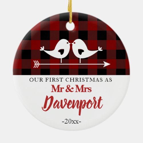 Love birds farmhouse Mr Mrs Christmas Ceramic Ornament