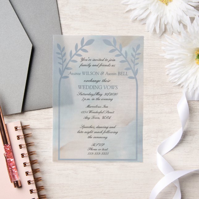 Love Birds Floral Arch Pink Wedding  Vellum Invitations (Wedding)