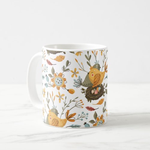 Love Birds Floral Bohemian Pattern Coffee Mug